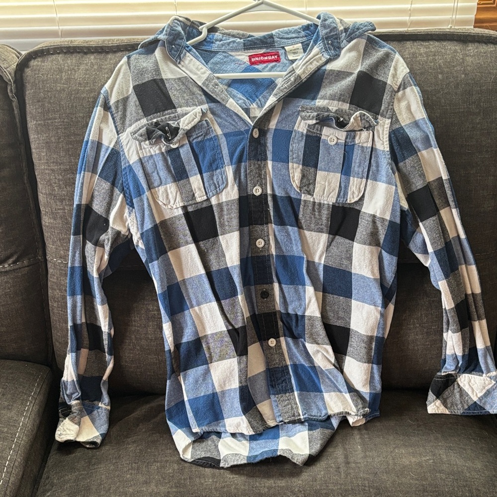 UNIONBAY Blue and White Plaid Shirt